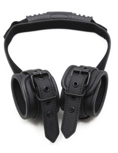Menottes Noires Poignée Cuir BDSM - Kinky Puppy | FetishXplore