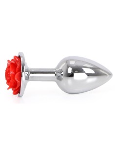 Plug Bijou Anal Alu avec Rose 6 x 2.8cm Rouge & Argenté| FetishXplore 2