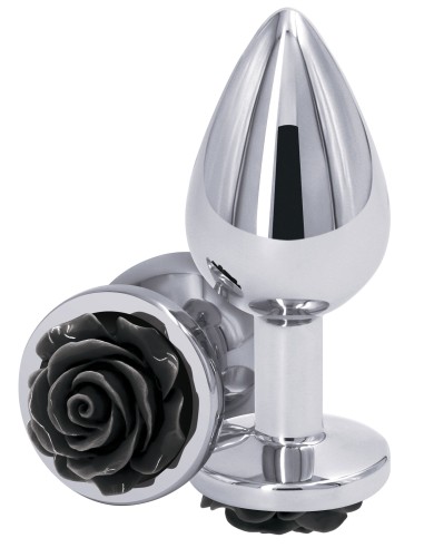 Plug Bijou Rear M 7 x 3.4cm Argenté & Rose Noire | FetishXplore