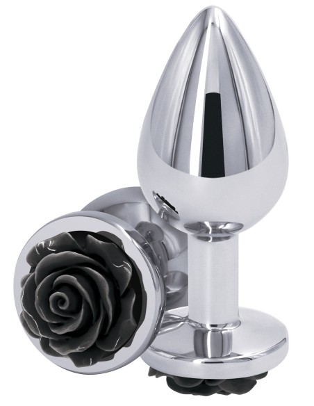 Plug Bijou Rear M 7 x 3.4cm Argenté & Rose Noire | FetishXplore