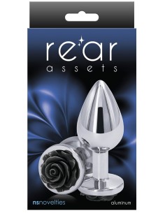 Plug Bijou Rear M 7 x 3.4cm Argenté & Rose Noire | FetishXplore 2