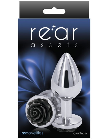 Plug Bijou Rear M 7 x 3.4cm Argenté & Rose Noire | FetishXplore