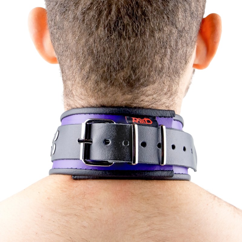 Collier en Cuir Noir et Violet avec Anneaux