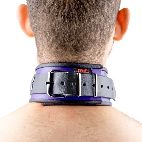 Collier en Cuir Noir et Violet avec Anneaux