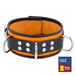 Collier en Cuir Noir et Orange avec Anneaux