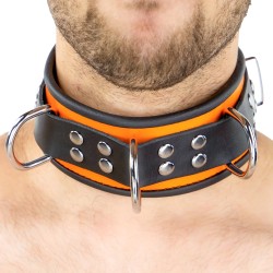 Collier en Cuir Noir et Orange avec Anneaux 2