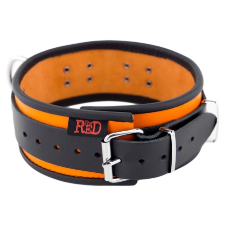 Collier en Cuir Noir et Orange avec Anneaux