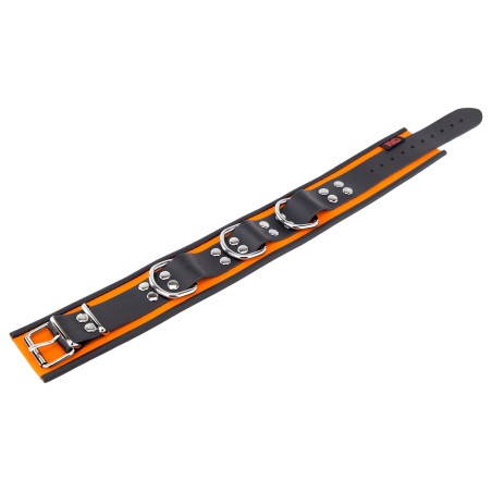Collier en Cuir Noir et Orange avec Anneaux