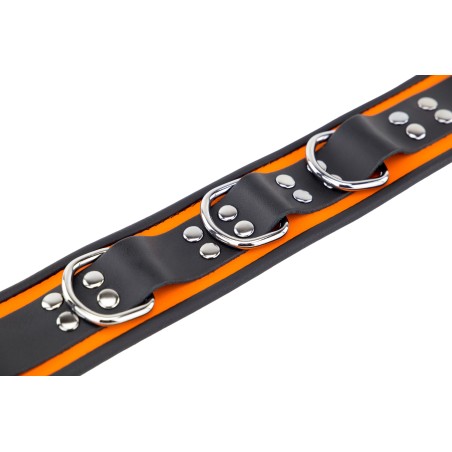 Collier en Cuir Noir et Orange avec Anneaux