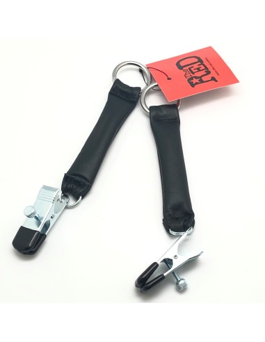 Pince à Tétons avec Poids en Cuir 80g x 2 - The Red | FetishXplore
