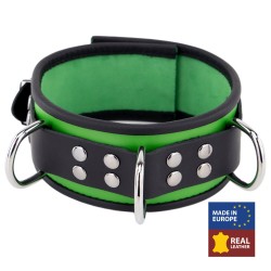 Collier en Cuir Noir et Vert avec Anneaux
