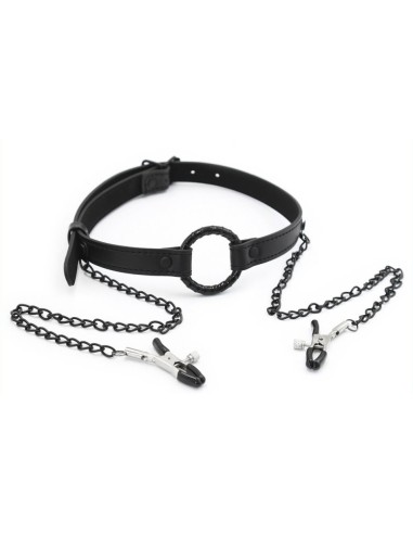 Gag Nip Ring and Nipple Clamp Black