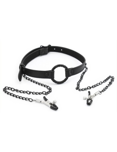 Gag Nip Ring and Nipple Clamp Black