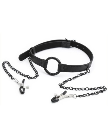 Gag Nip Ring and Nipple Clamp Black