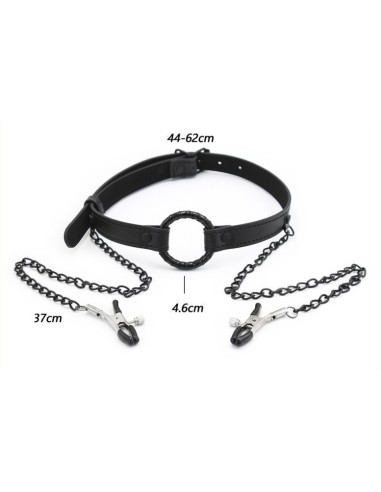Gag Nip Ring and Nipple Clamp Black