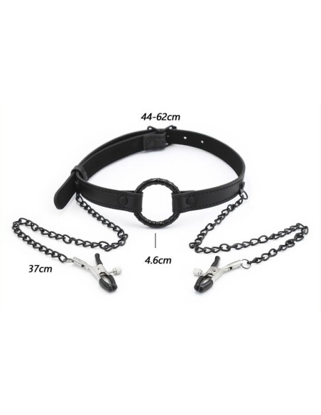Gag Nip Ring and Nipple Clamp Black