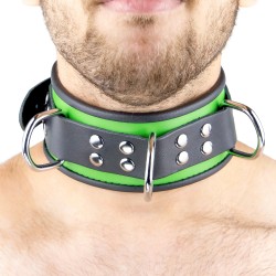 Collier en Cuir Noir et Vert avec Anneaux 2
