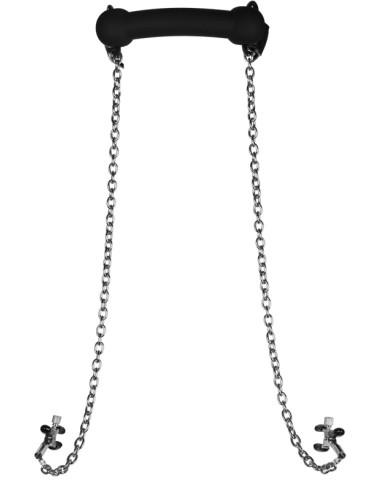 Bâillon avec Pinces Tétons Nipple Gag Noir | FetishXplore