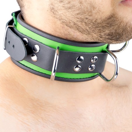 Collier en Cuir Noir et Vert avec Anneaux