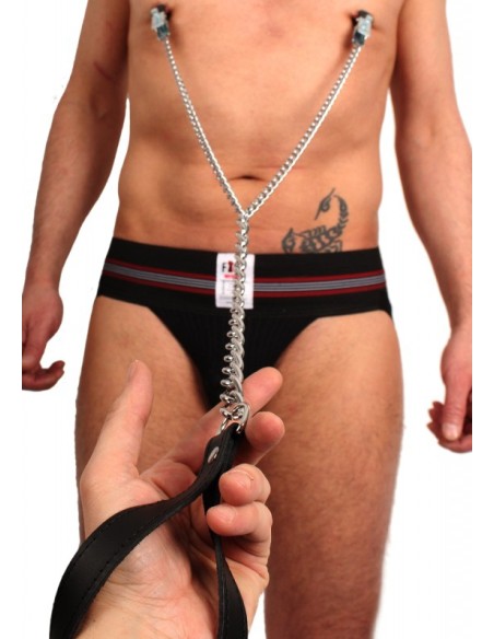 Breast clamps + leash ( metal + leather )