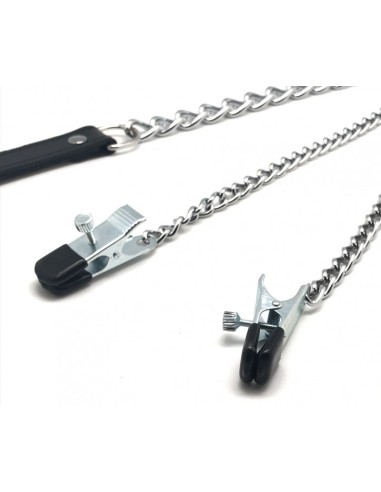 Breast clamps + leash ( metal + leather )