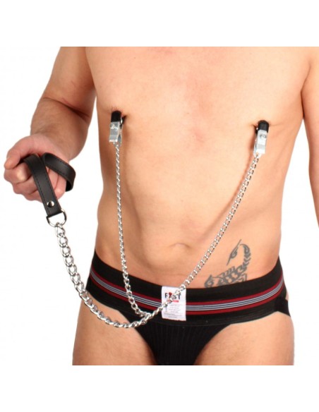 Breast clamps + leash ( metal + leather )