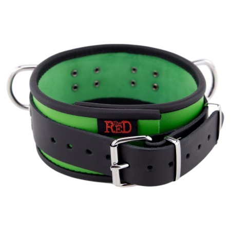 Collier en Cuir Noir et Vert avec Anneaux