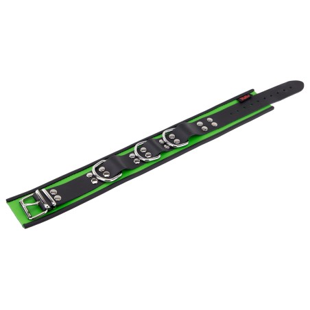 Collier en Cuir Noir et Vert avec Anneaux