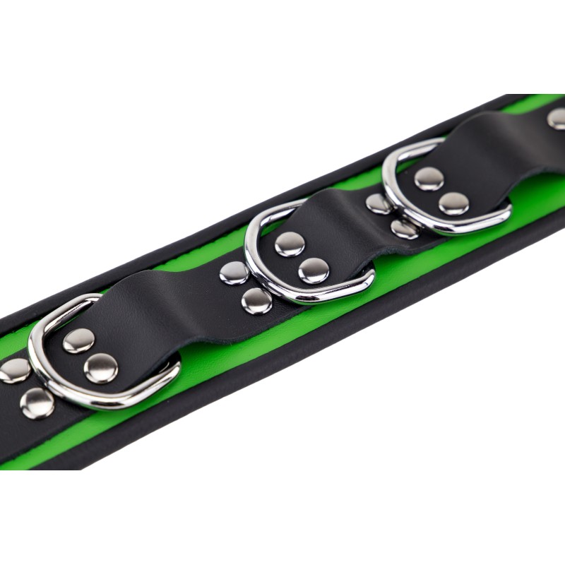 Collier en Cuir Noir et Vert avec Anneaux