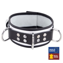 Collier en Cuir Noir et Blanc avec Anneaux