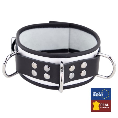 Collier en Cuir Noir et Blanc avec Anneaux