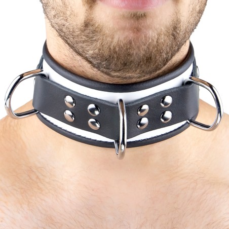 Collier en Cuir Noir et Blanc avec Anneaux