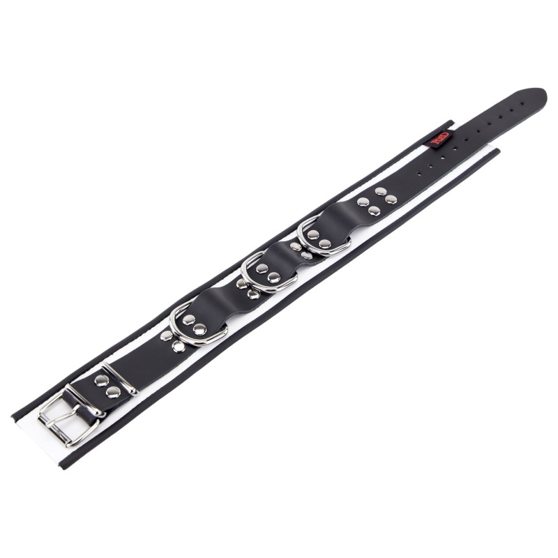 Collier en Cuir Noir et Blanc avec Anneaux