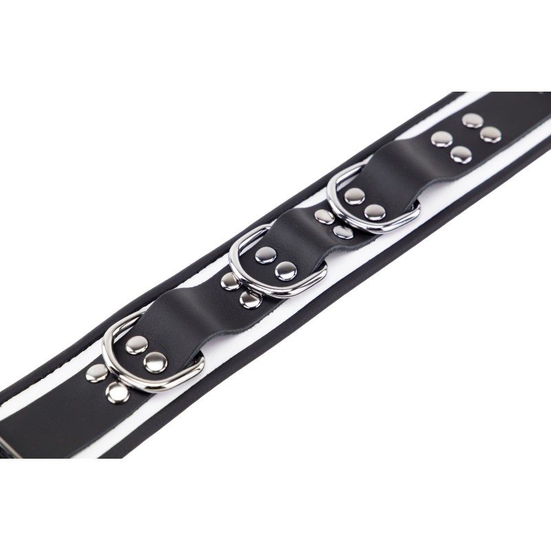 Collier en Cuir Noir et Blanc avec Anneaux