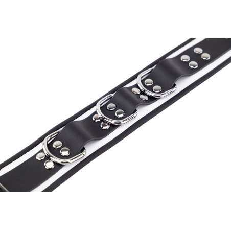 Collier en Cuir Noir et Blanc avec Anneaux
