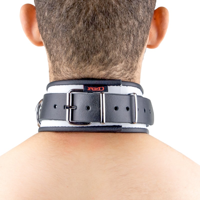 Collier en Cuir Noir et Blanc avec Anneaux