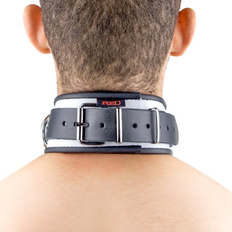 Collier en Cuir Noir et Blanc avec Anneaux