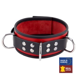 Collier en Cuir Noir et Rouge avec Anneaux