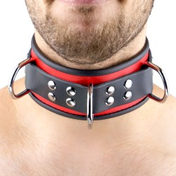 Collier en Cuir Noir et Rouge avec Anneaux 2