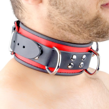 Collier en Cuir Noir et Rouge avec Anneaux