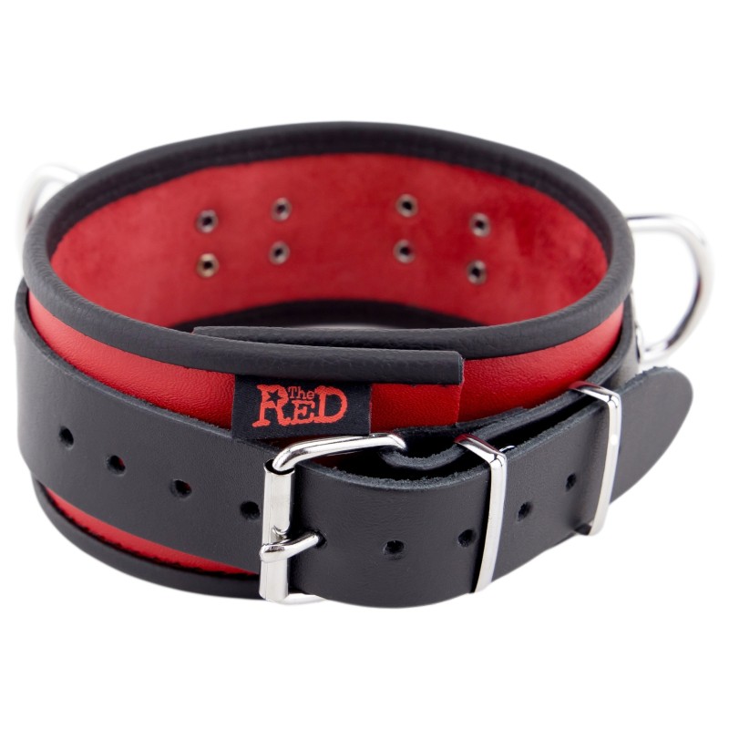 Collier en Cuir Noir et Rouge avec Anneaux