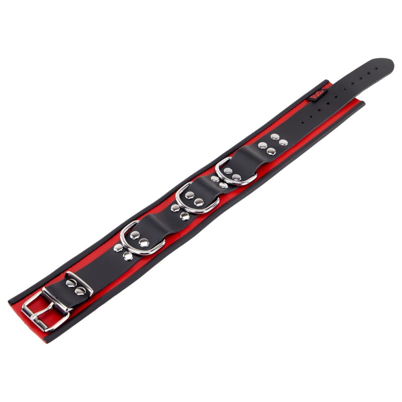 Collier en Cuir Noir et Rouge avec Anneaux