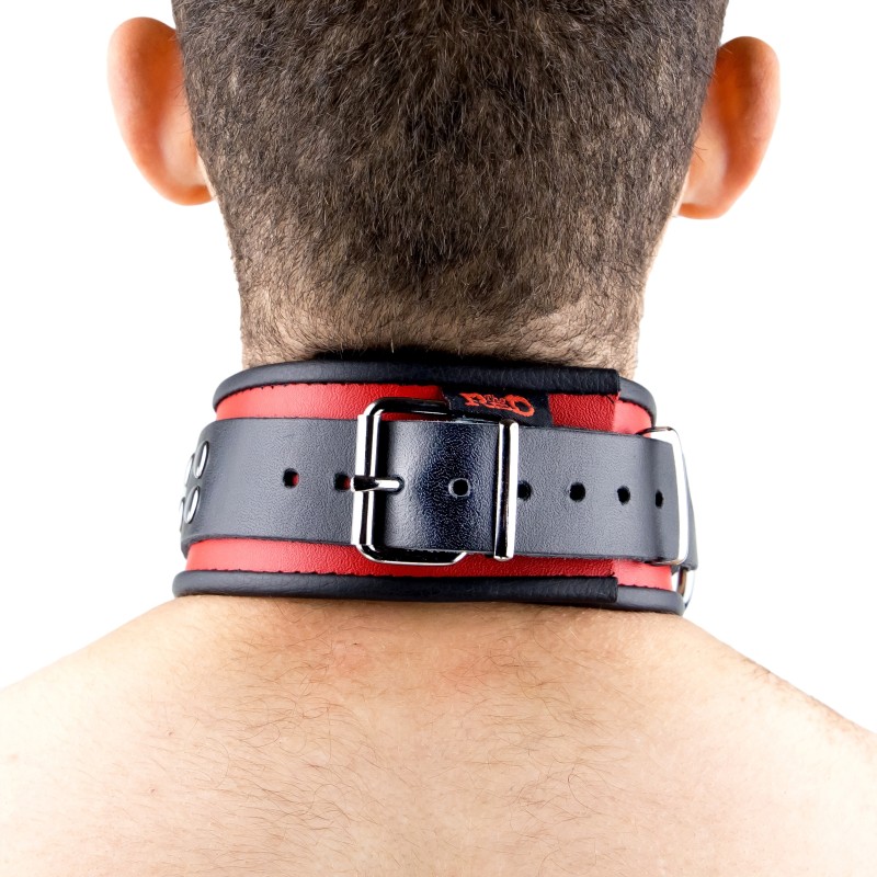 Collier en Cuir Noir et Rouge avec Anneaux