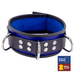 Collier en Cuir Noir et Bleu avec Anneaux