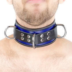 Collier en Cuir Noir et Bleu avec Anneaux 2