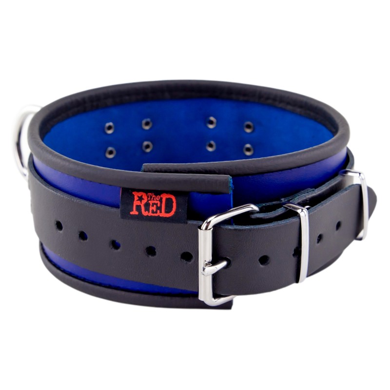 Collier en Cuir Noir et Bleu avec Anneaux