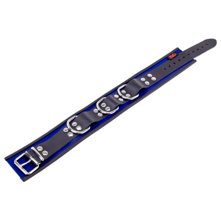 Collier en Cuir Noir et Bleu avec Anneaux