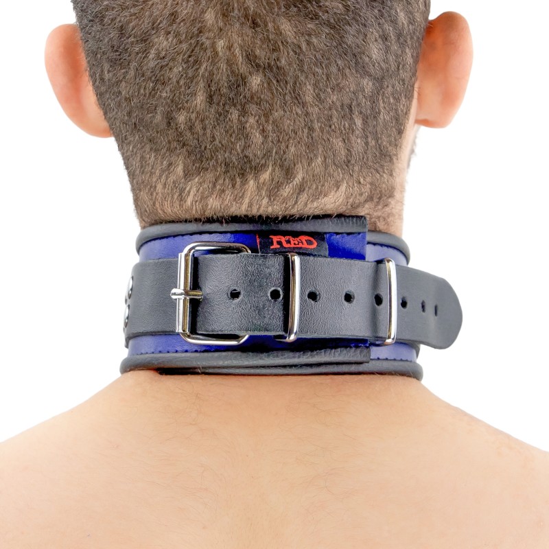 Collier en Cuir Noir et Bleu avec Anneaux