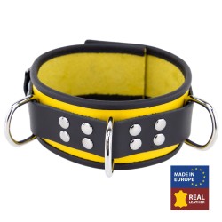Collier en Cuir Noir et Jaune avec Anneaux