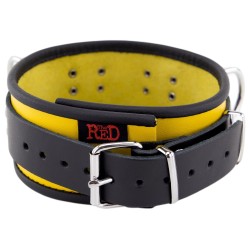 Collier en Cuir Noir et Jaune avec Anneaux 2
